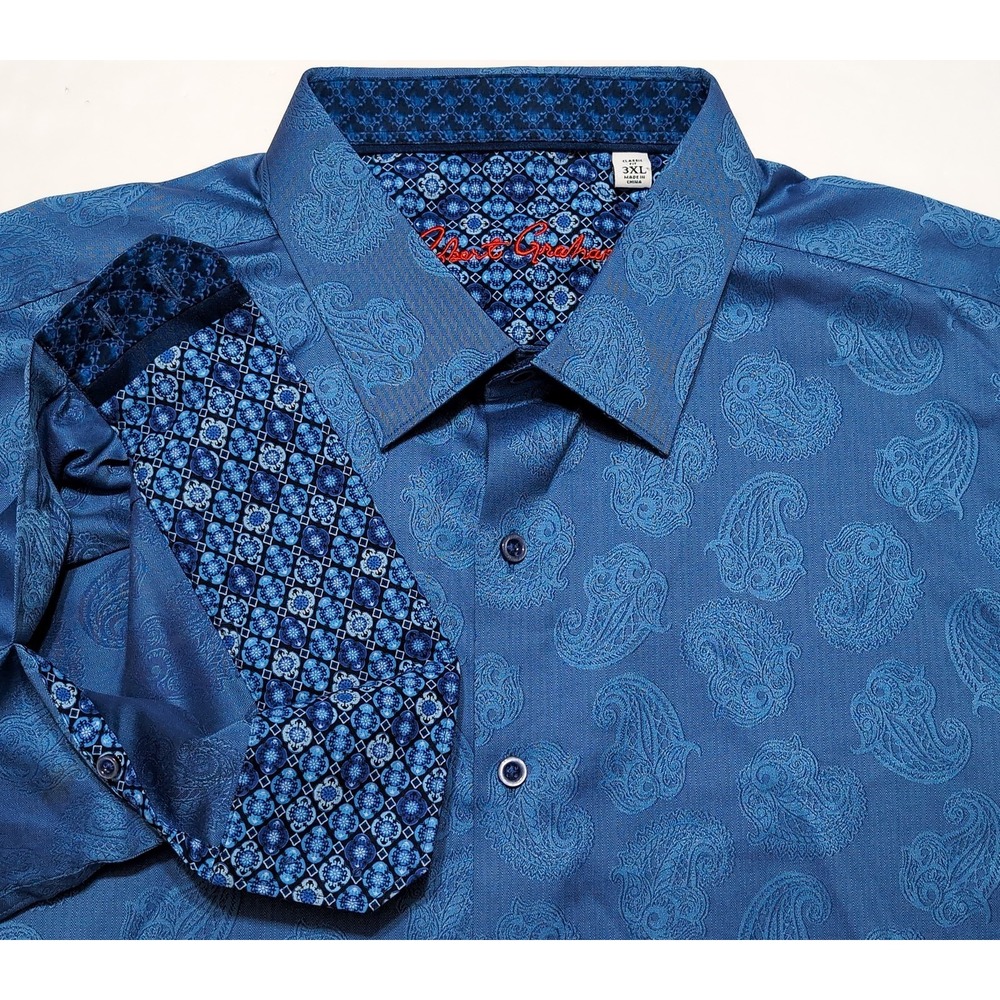 ROBERT‎ GRAHAM Long Sleeve Flip Cuff Shirt Blue Paisley 3XL